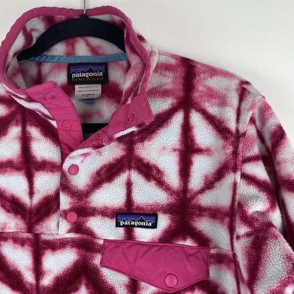 Patagonia Women's Synchilla T Snap Pullover Size S Pink Tie Dye Diamond Jacket - Picture 2 of 10